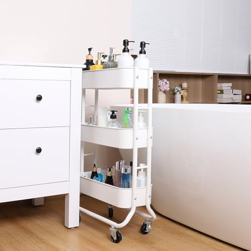 MAX Houser Slim 3-Tier Rolling Utility Cart with Extra Hook, White - color: White, size: 3-Tier Narrow Cart