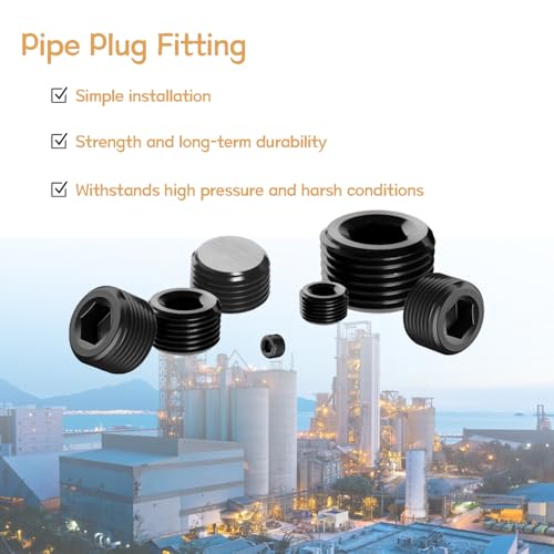 29PCS 5 Size Pipe Plug Fitting Assortment Kit, Black Carbon Steel 1/8" 1/4" 3/8" 1/2" 3/4" NPT Plug DD032-29 - size: 29PCS