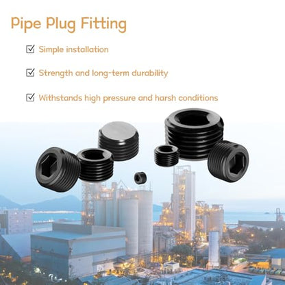 29PCS 5 Size Pipe Plug Fitting Assortment Kit, Black Carbon Steel 1/8" 1/4" 3/8" 1/2" 3/4" NPT Plug DD032-29 - size: 29PCS