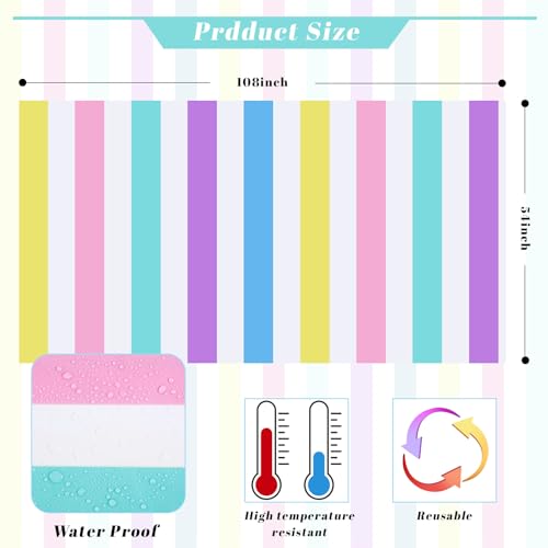 Kesfey Rainbow Striped Tablecloth Birthday Pastel Stripe Table Cover 3 Pack - color: Rainbow Horizontal Striped