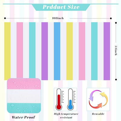Kesfey Rainbow Striped Tablecloth Birthday Pastel Stripe Table Cover 3 Pack - color: Rainbow Horizontal Striped