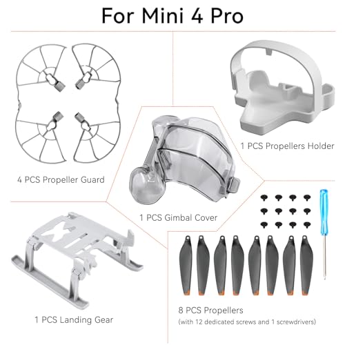Mini 4 Pro Accessories Bundle: with Propellers Blades Guard Landing Gear Gimbal Protector Leg Extensions Props Holder Strap Lens Cover for DJI Mini 4 Pro Drone Accessories Set