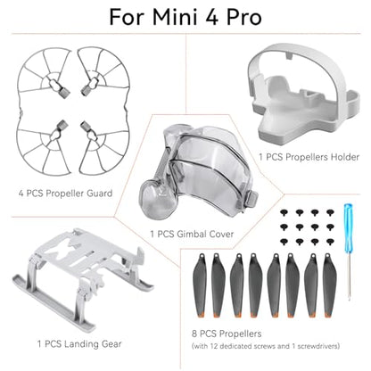 Mini 4 Pro Accessories Bundle: with Propellers Blades Guard Landing Gear Gimbal Protector Leg Extensions Props Holder Strap Lens Cover for DJI Mini 4 Pro Drone Accessories Set