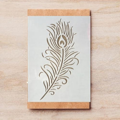 TIAMECH A4 Reusable Single Peacock Feather Stencil for Painting - style: Single Peacock Feather