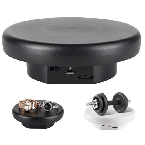 360° Electric Rotating Platform with Type-C Cable, 6.3in / 15lb Motorized Rotating Display for Jewelry Photography Products Live Show Video shoot, Mushroom Rotating Stand for 3D Model Cake Black