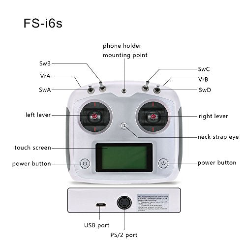 BODAJING Flysky FS-I6S 10ch 2.4G AFHDS 2A RC Transmitter Control w/FS-iA6B Receiver for RC Drone Quadcopter