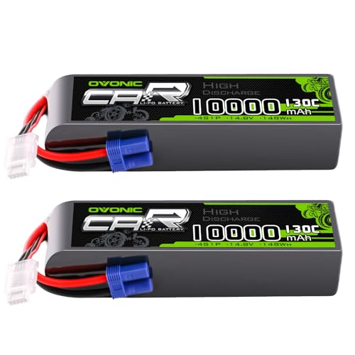 OVONIC 10000mAh 14.8V 4S Lipo Battery 130C Soft Case with EC5 Connector for RC Cars, Trucks, Planes, Drones – 2 Pack