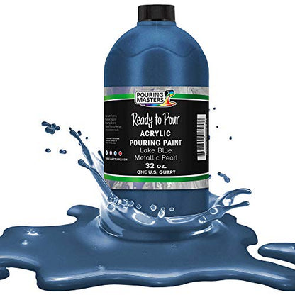 Pouring Masters Lake Blue Metallic Pearl 32-oz Acrylic Pouring Paint - color: Lake Blue Metallic Pearl, size: 32 Fl Oz (Pack of 1)