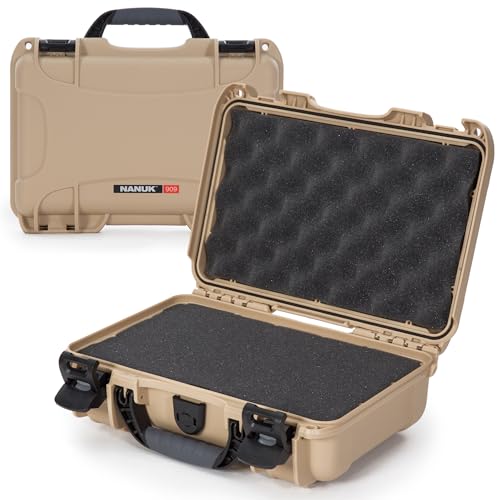 NANUK 909 Travel Hard Case with Customizable Cubed Foam – Waterproof Camera Case, 12.6” x 9” x 4.4”, Lightweight, Lockable, Dustproof, Impact-Resistant & Durable Protective Case – Tan - color: Tan