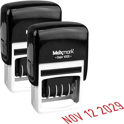 MaxMark Dater 4000 Self Inking Date Stamp - Red - Pack of 2 - color: Red, size: Pack of 2 - 4000