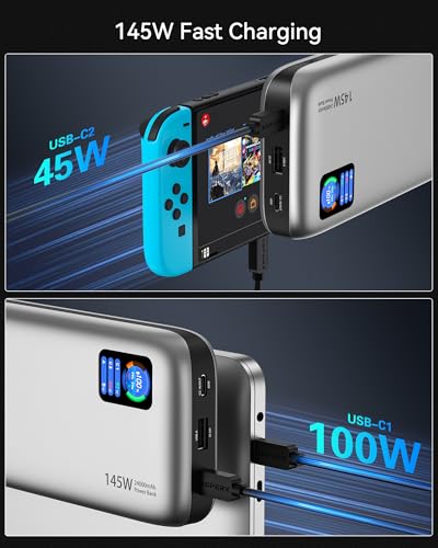 AsperX Laptop Power Bank, 145W USB C PD 3.1 Fast Charging Portable Charger - color: Silver