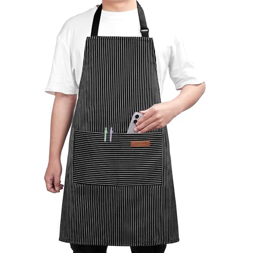 Syntus Chef Apron for Men Women with Pockets, Thick Grilling BBQ Apron - color: Black/White
