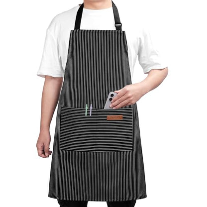 Syntus Chef Apron for Men Women with Pockets, Thick Grilling BBQ Apron - color: Black/White