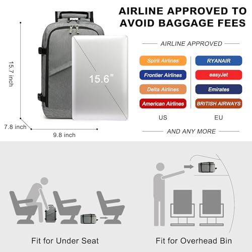 Kono Travel Backpack Airline Approved Under Seat Personal Item Bag - color: Grey, size: Small