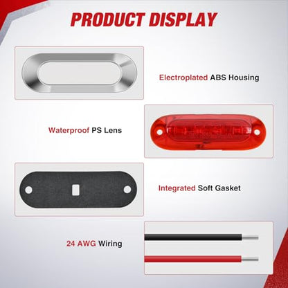 Nilight 3.7" Red Oval Side Marker Light, 4 LED IP68 Waterproof - color: Red 3.7" 10Pcs