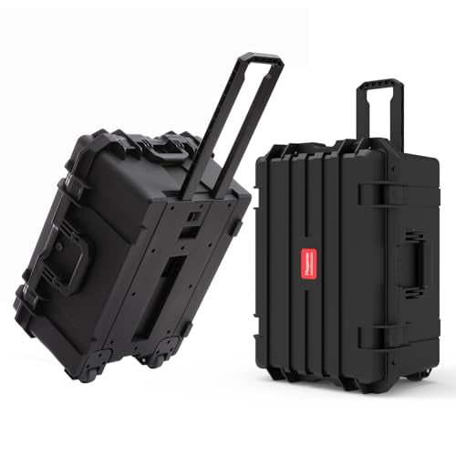 Regetek 27" Waterproof Hard Case with Foam, Rolling Equipment Flight Case with Wheels & Retractable Handle for Camera, Drone, Tools, Electronics, Heavy Duty, IP67 Rated, Inner 21.6"X 14.6"X10.2"