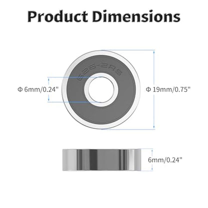 4 Pcs 626-2RS Ball Bearings, Carbon Steel, 6x19x6mm - size: 626-2RS 4Pcs