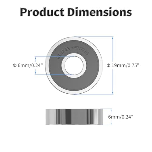 20 Pcs 626-2RS Ball Bearings, Carbon Steel, 6x19x6mm - size: 626-2RS 20Pcs