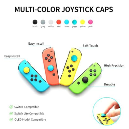 Ferkurn NS Joystick Controller Replacement Thumb Grip Cap Compatible with N-Switch OLED& NS Lite, JC Joystick Grip Button Stick Cover Controller 3D Skin Replacement Part Repair Kit Accessories - color: Black