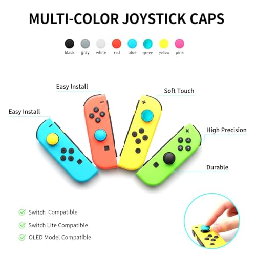 Ferkurn NS Joystick Controller Replacement Thumb Grip Cap Compatible with N-Switch OLED& NS Lite, JC Joystick Grip Button Stick Cover Controller 3D Skin Replacement Part Repair Kit Accessories - color: Grey