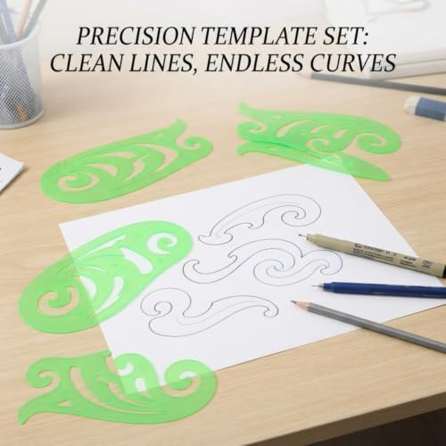TecUnite 6 Pcs French Curve Rulers Set, Clear Green Plastic Templates