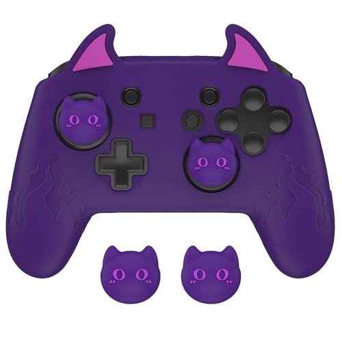 playvital Cute Demon Silicone Grip Cover for Nintendo Switch Pro Controller, Anti-Slip, Kawaii Protective Skin with Joystick Caps and Stickers Compatible with Nintendo Switch Pro- Purple - color: Purple