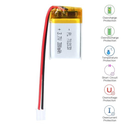 3.7V 380mAh 702030 LiPo Battery with JST PH2.0mm 2-Pin Connector - size: 702030 380mAh