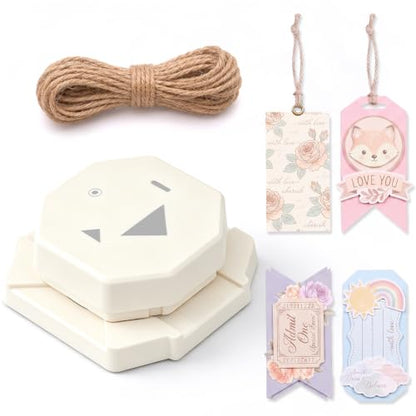 Lewtemi 4-in-1 Craft Tag Punch with Rope, Gift Tag Paper Punches for DIY - style: 4 in 1