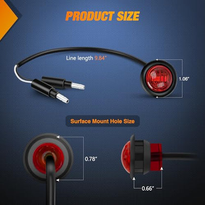 Nilight 3/4" Round Marker Light 10PCS Red LED Clearance 2 Connectors - color: 10pcs 2Pin Red