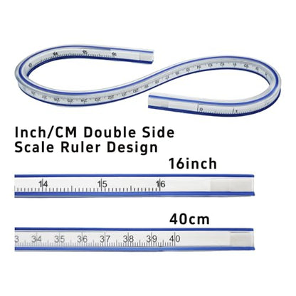16 Inch Flexible Curve Ruler Graduated Rulers with Inking Edge, Double Side Scale Ruler for Drawing, Pattern Making, Engineering, and Stencil Work - style: 16 Inch