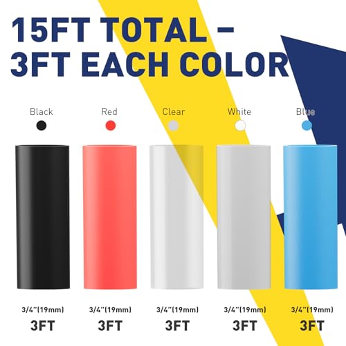 haisstronica 15Ft 4:1 Heat Shrink Tubing Kit 3/4" 5 Colors - size: 3/4"