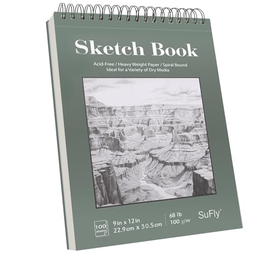 SuFly Sketch Book 9x12, 100-Sheet Drawing Paper Pad, 68lb/100gsm, Acid-Free
