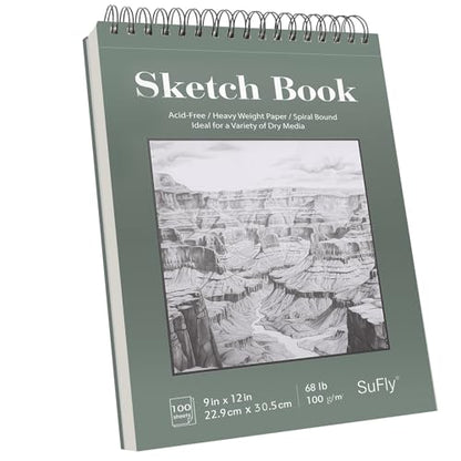 SuFly Sketch Book 9x12, 100-Sheet Drawing Paper Pad, 68lb/100gsm, Acid-Free
