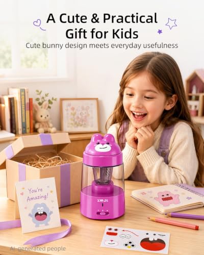 ZMOL Pink Bunny Electric Pencil Sharpener, 6-8mm, Rechargeable, Stickers - color: Pink