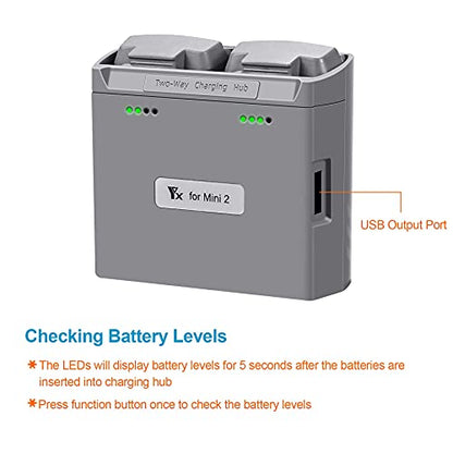 Hanatora Two-Way Battery Charging Hub and Check Battery Level for DJI Mini 4K/2/SE Drone,Charge Two Batteries in Sequence,Charger Accessories
