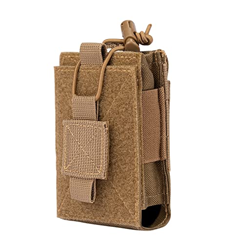 Adjustable Radio Pouch MOLLE Radio Holder for Tactical Duty Belt Two Ways Radio Holster Walkie Talkies Case Rifle Mag Carrier 5.56mm 7.62mm Magazine Nylon Carry Bag for Police Security Rescue - color: Coyote Brown
