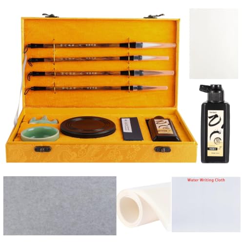 Chinese Calligraphy Brush Set,Calligraphy Kit for Beginner-Yellow - color: Yellow