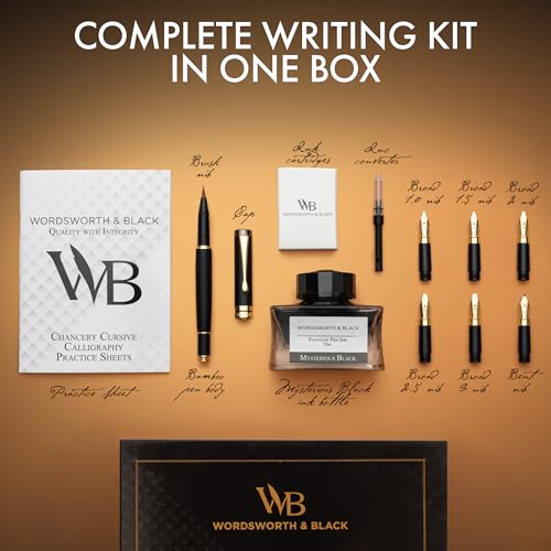 Wordsworth & Black Luxury Bamboo Black Calligraphy Pen Set, 6 Nibs - color: Black Wood