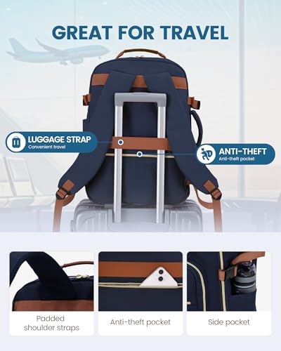 LOVEVOOK 50L Travel Backpack Flight Approved Carry on Backpack,3 Packing Cubes,Waterproof Personal Item Travel Bag,TSA Carry on Luggage Suitcase Travel Essentials,Gifts for Women & Men,fits 18" Laptop - color: Dark Blue-brown, size: X-Large-50L-4Pcs(Stand