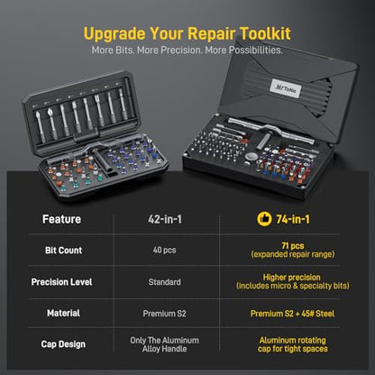 74 in 1 Magnetic Ratchet Screwdriver Set with Detachable T Handle - color: Black, size: 74 PCS