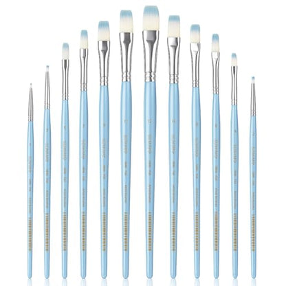 12 Pcs Flat Professional Artist Watercolor Paint Brush Set, Blue - color: Blue, size: Flat