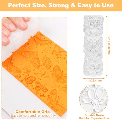8 Pcs Non-Stick Polymer Clay Texture Rollers (Floral & Botanical) - color: Floral & Botanical