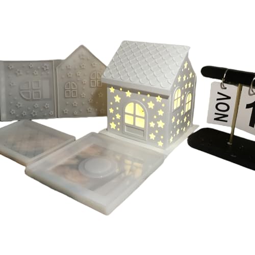 Christmas House Desktop Decoration Epoxy Resin Silicone MoldS0449+S0117-1-4