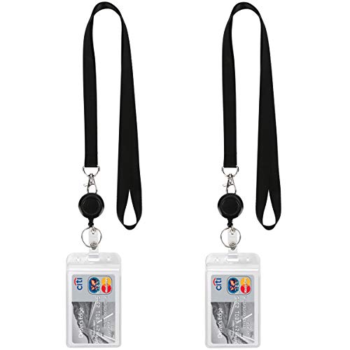 2Pack Black Lanyards,Retractable Badge Reel with Vertical ID Badge Holder - color: Black - 2 Pack
