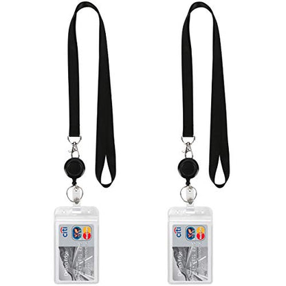 2Pack Black Lanyards,Retractable Badge Reel with Vertical ID Badge Holder - color: Black - 2 Pack