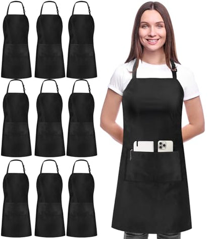 Utopia Kitchen Bib Aprons 10 Pack Adjustable With 2 Pockets - color: Black