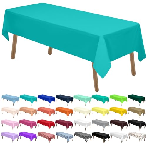 Aqua Blue Plastic Tablecloths 2 Pack Disposable Table Covers 54 x 108 Inch. Baby Shower Party Tablecovers Seafoam Blue Table Cloths for BBQ Picnic Birthday Wedding Parties 8 ft Rectangle Table Use - color: A02 Aqua