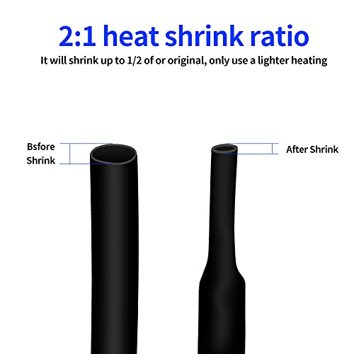 720 PCS Black Ratio 2:1 Heat Shrink Tubing Kit with Box, 8 Sizes