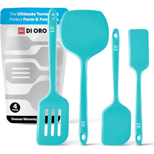 DI ORO Silicone Turner Spatula Set - 600F Heat Resistant, 4-Pc Teal - color: Teal