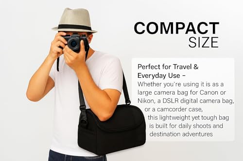 Large Padded Camera Bag with Shoulder Strap – DSLR & Mirrorless Camera Carrying Bag, Lightweight Protective Crossbody Camera Bag - size: Large